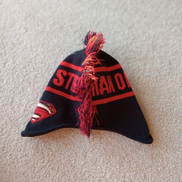 Child's Superman Man of Steel Soft Knit Helmet Cap with Fringe - Picture 4 of 6